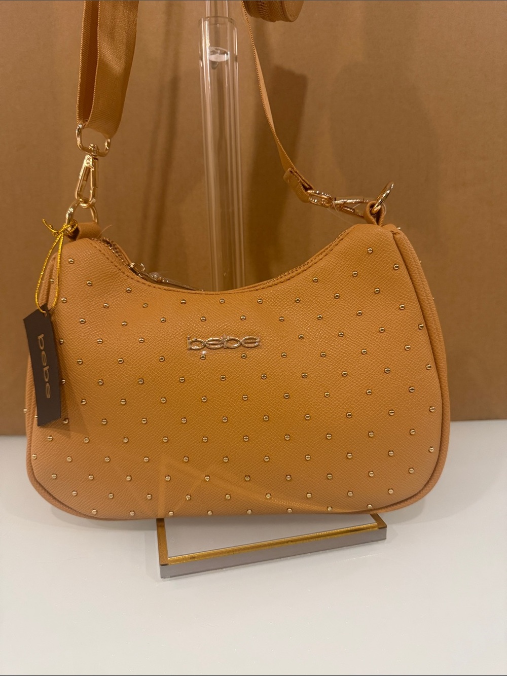 bebe Mustard-Tan Studded Shoulder Bag - Picture 2 of 8